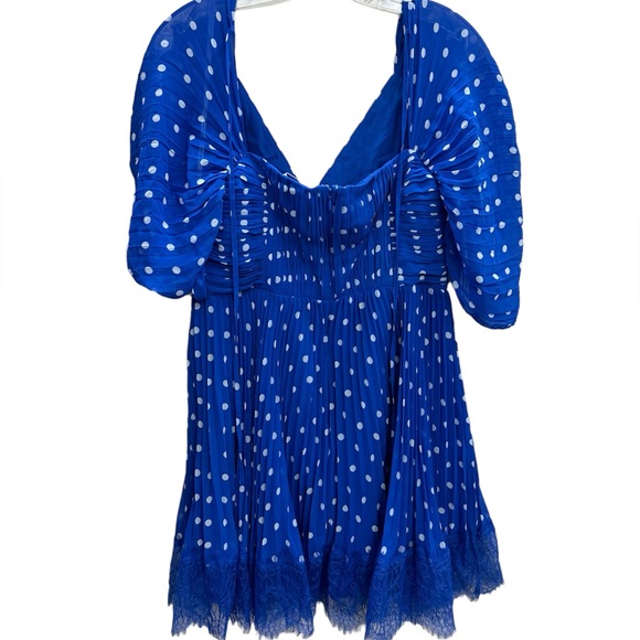 NEW Self-Portrait Polka Dot Mini Dress Lace Trimmed Pleated Dress - Picture 3 of 9